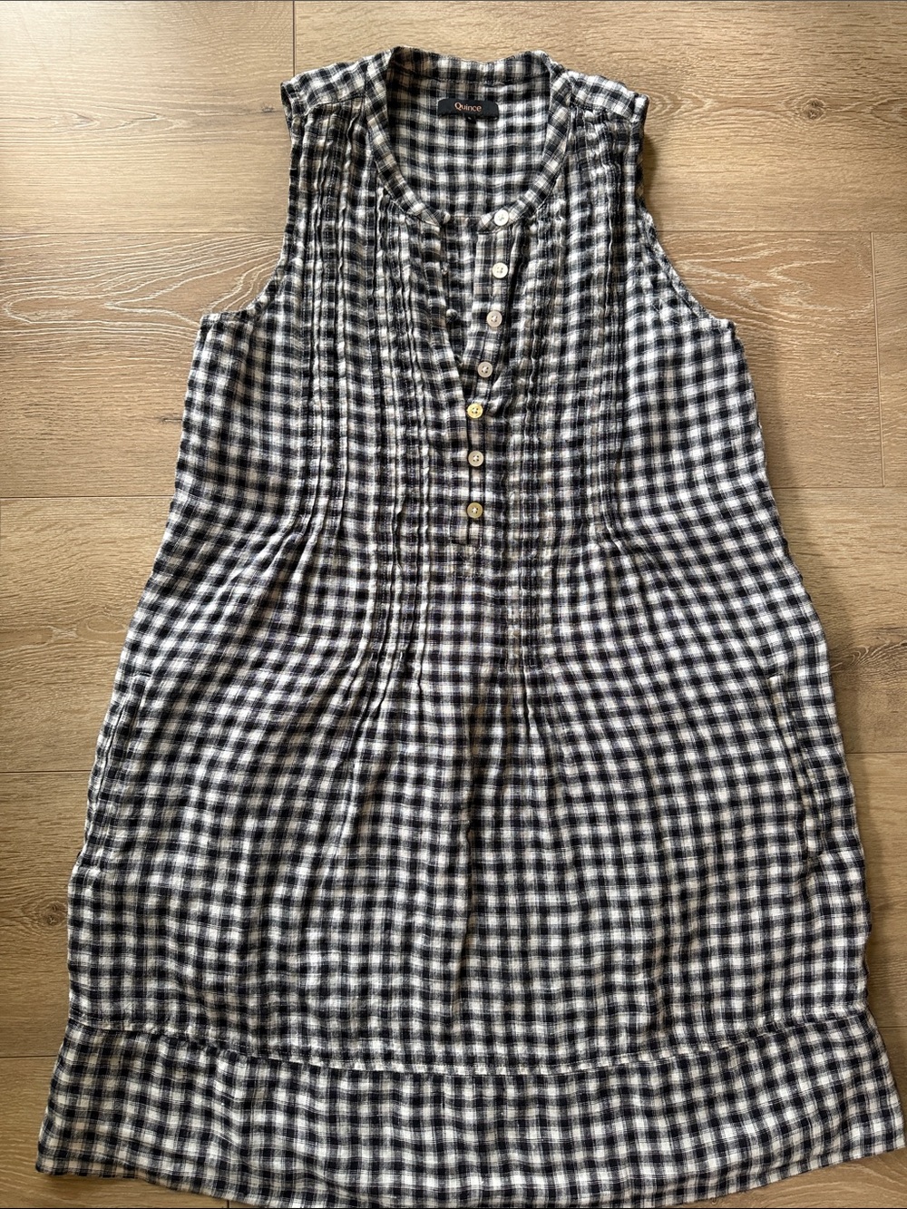 Quince Black & White Linen Gingham Dress